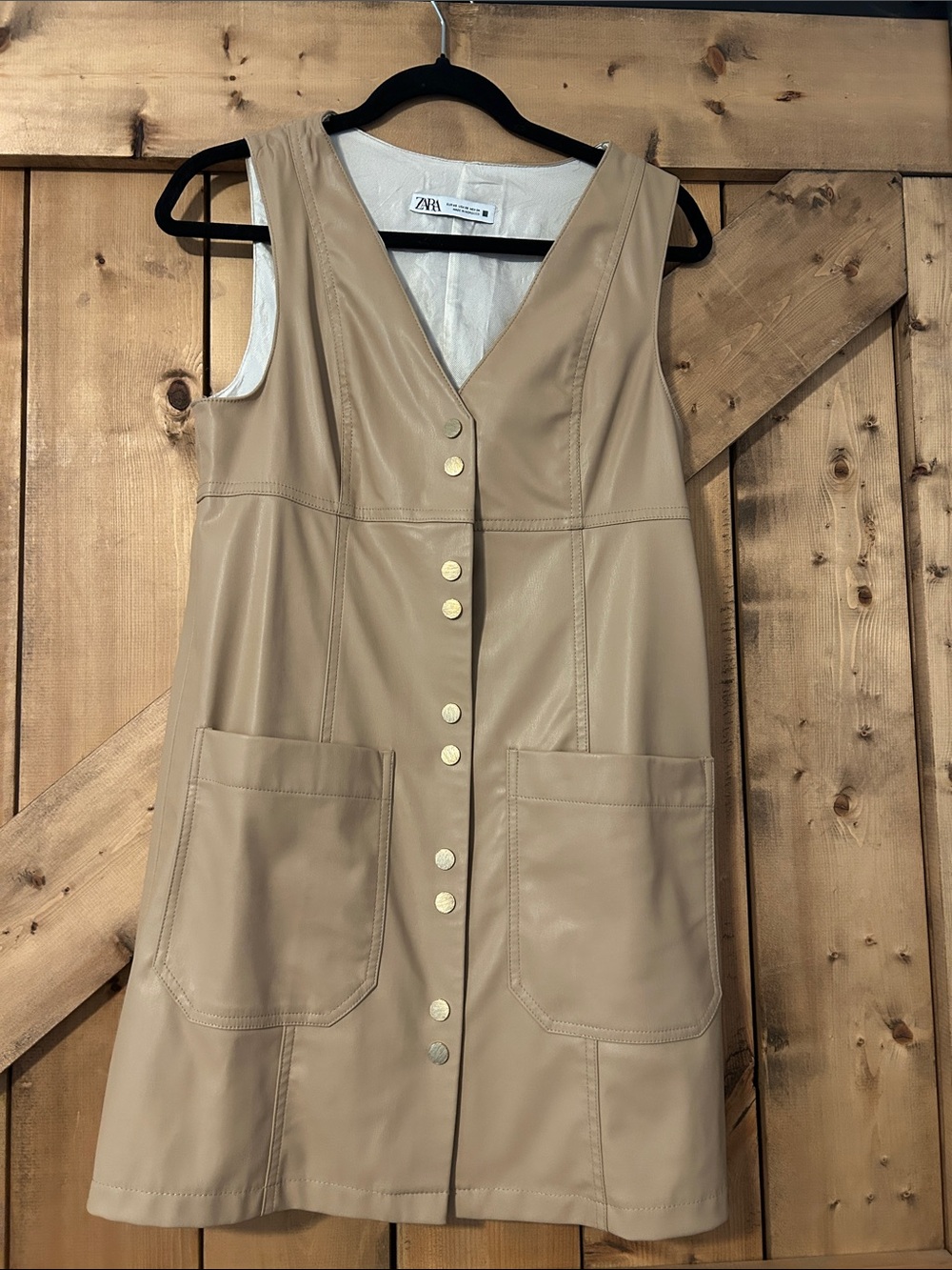 ZARA Beige Faux Leather Button-Front Vest